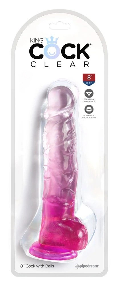 King Cock Clear Model 8'' Transparentny Rożowy z Przyssawką 20 cm King Cock Clear Model 8'' Transparentny Rożowy z Przyssawką 20 cm
