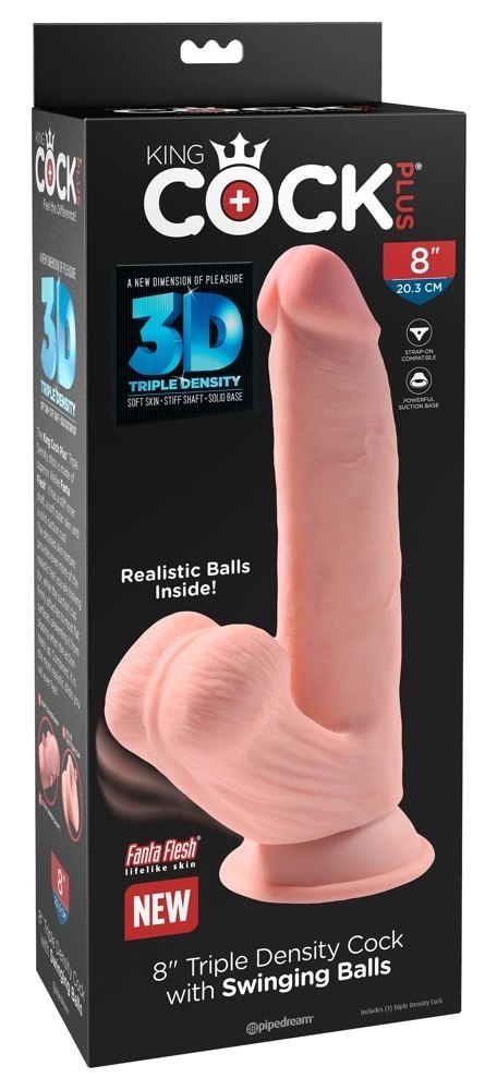 King Cock Plus Triple Density Model z Przyssawką 20 cm Jasny Beż