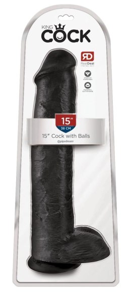 King Cock Duży Model Anatomiczny z Przyssawką 38 cm Czarny PVC